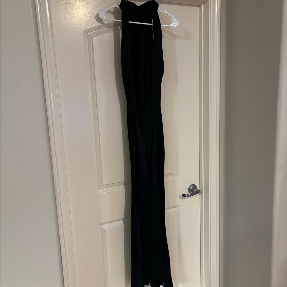 Meshki Claire Satin Drape Back Maxi Dress with Split - Black - Large - Picture 7 of 11